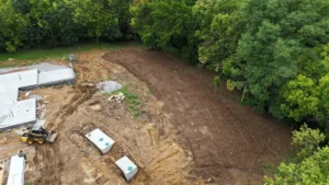 aerial view of construction site excavation and land grading service
