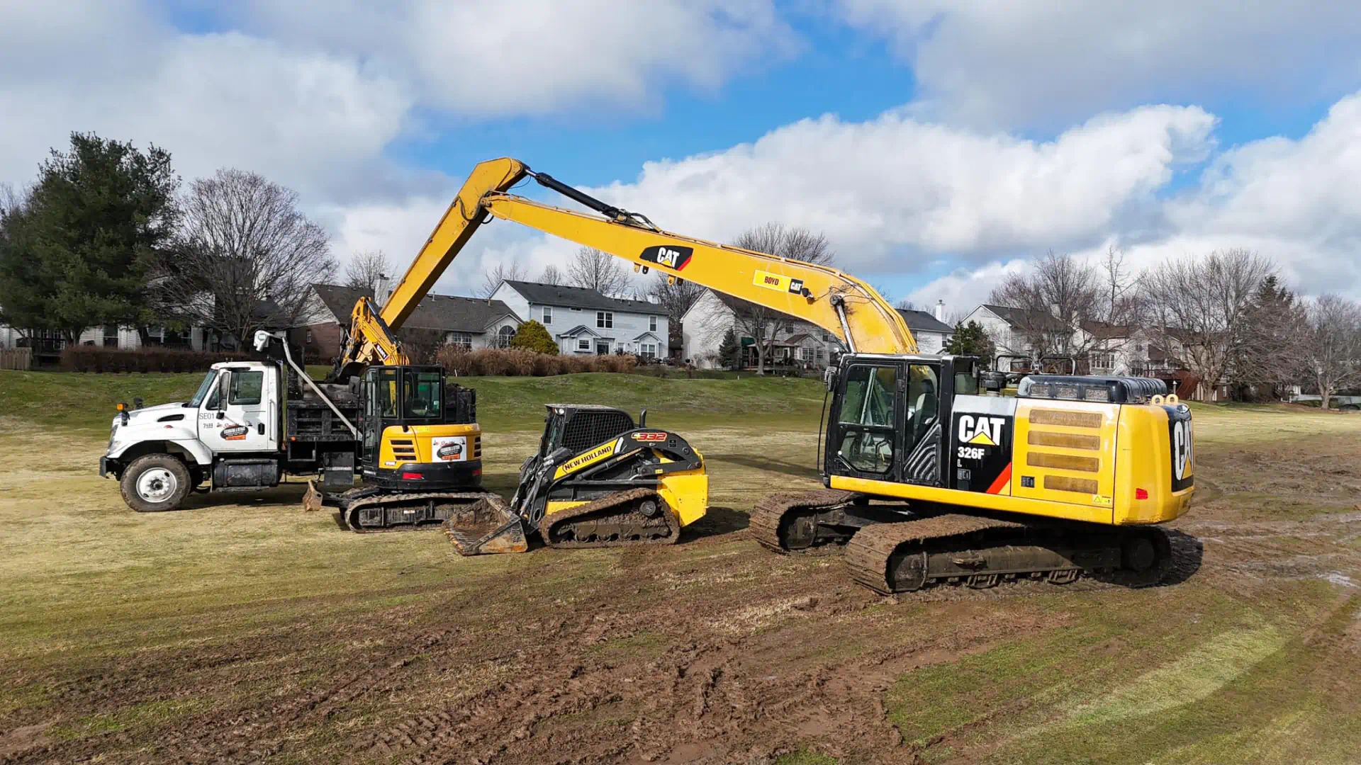 hero excavator truck and bulldozer on stand by for dirt work